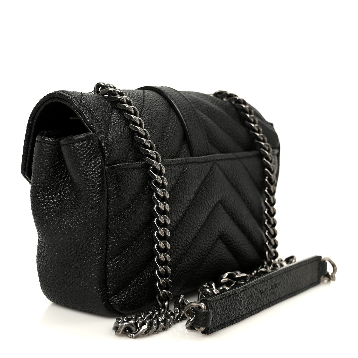 Grained Calfskin Matelasse Chevron Classic Monogram Baby Chain Bag Black