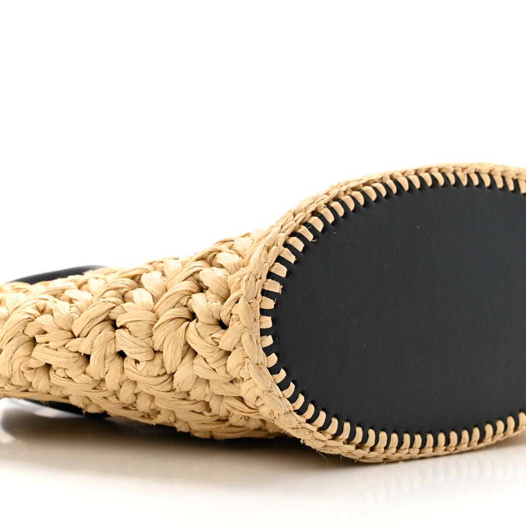 Raffia Calfskin Small Arco Basket Black