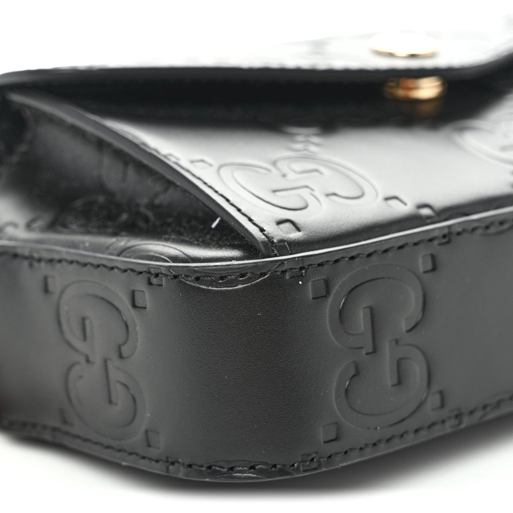 Calfskin GG Super Mini Debossed Chain Wallet Black