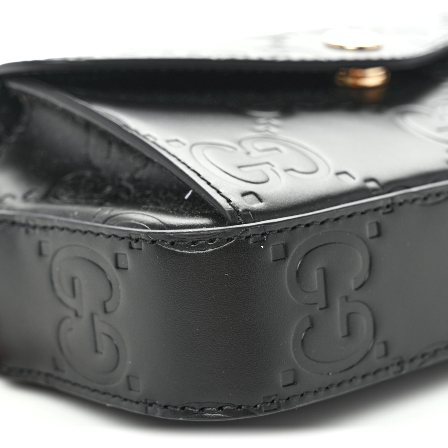 Calfskin GG Super Mini Debossed Chain Wallet Black
