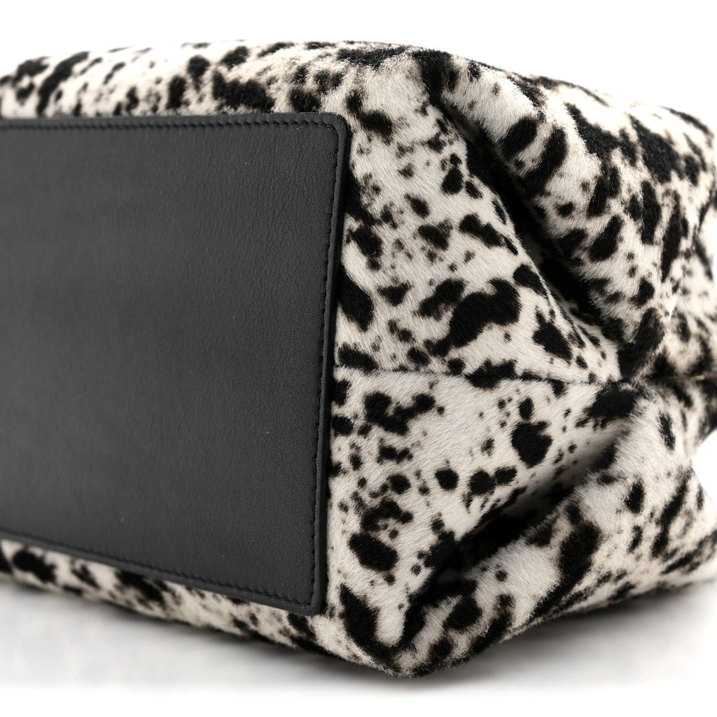 Lambskin Pony Hair Printed Clutch With Chain Black White