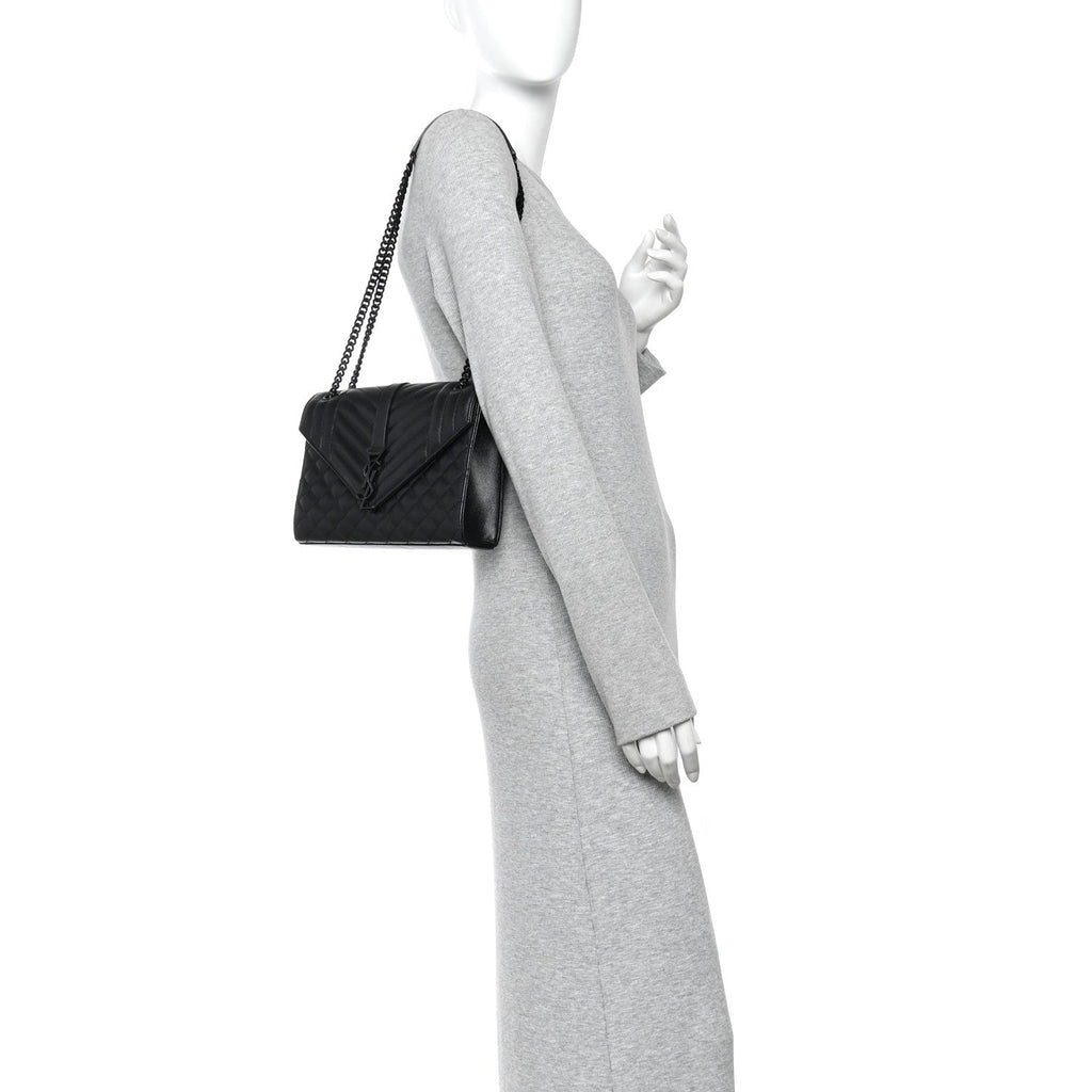 Grain De Poudre Textured Mixed Matelasse Triquilt Medium Monogram Monochrome Satchel Black Black