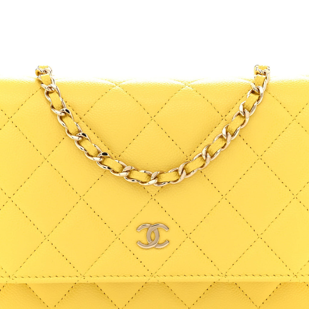 Caviar Quilted Wallet on Chain WOC Yellow