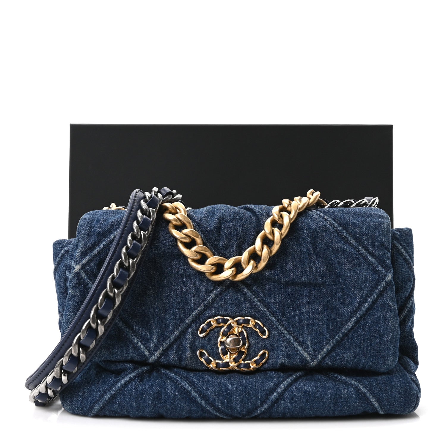 Denim Quilted Medium Chanel 19 Flap Blue