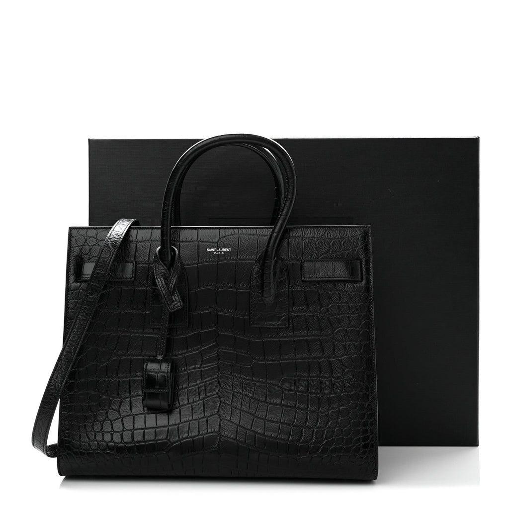 Calfskin Crocodile Embossed Small Sac de Jour Black