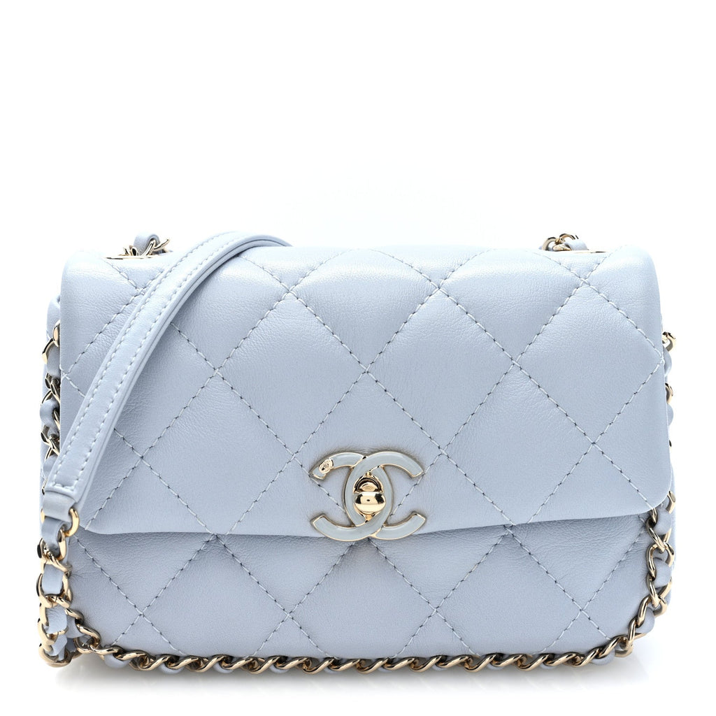 Lambskin Quilted Chain Around Flap Light Grey