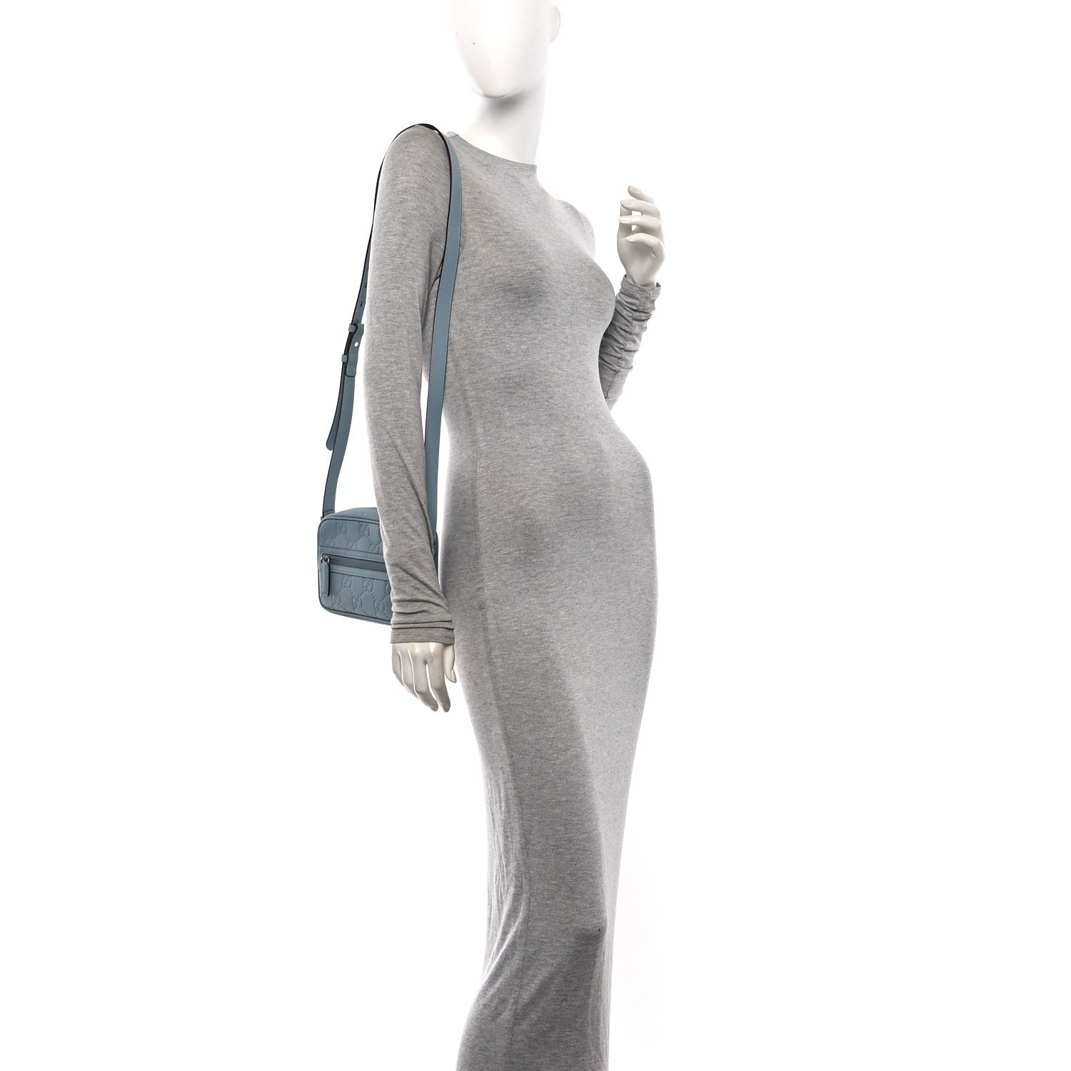 Rubber Effect Calfskin GG Mini Crossbody Bag Light Blue