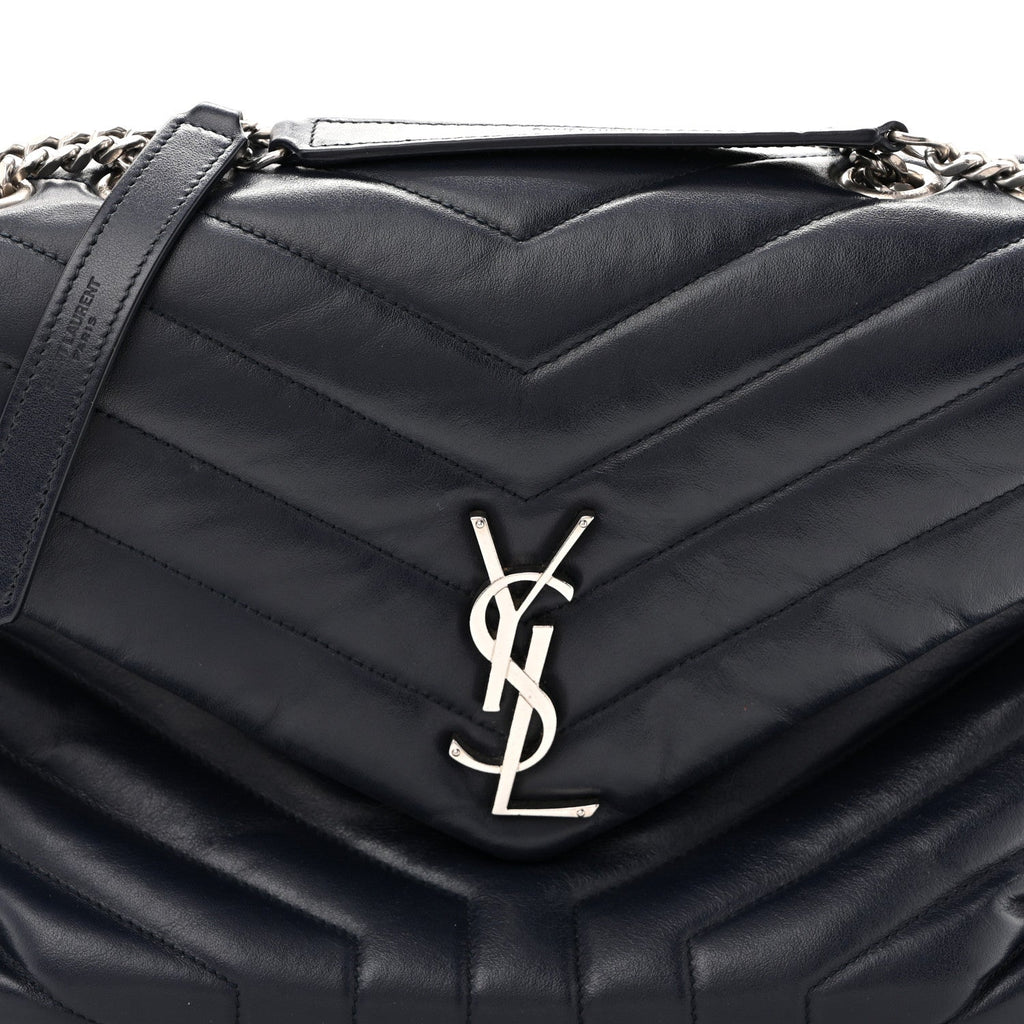 Calfskin Y Quilted Monogram Medium Loulou Chain Satchel Medium Blue