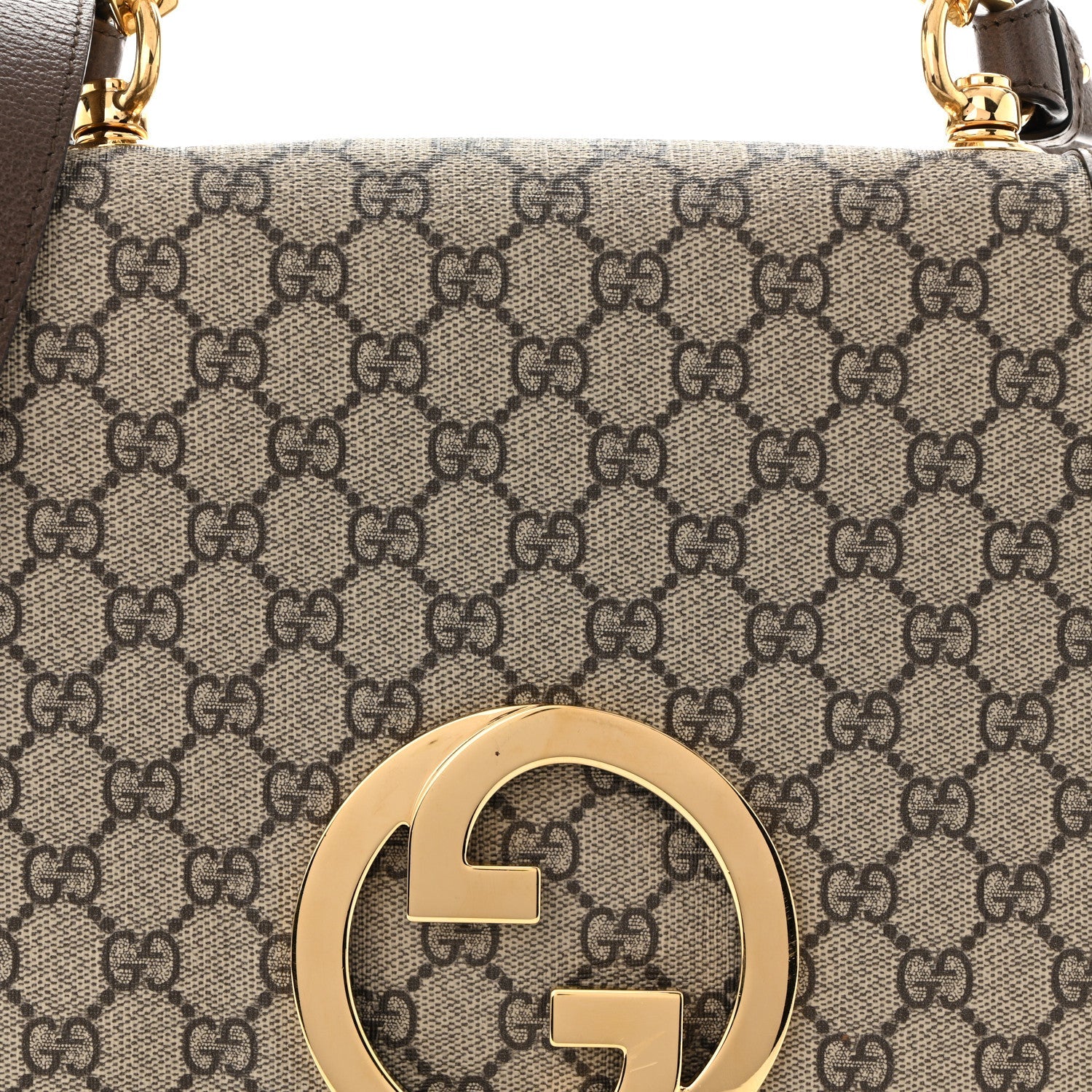 GG Supreme Monogram Textured Dollar Calfskin Web Medium Blondie Top Handle Shoulder Flap Bag Beige Ebony New Acero