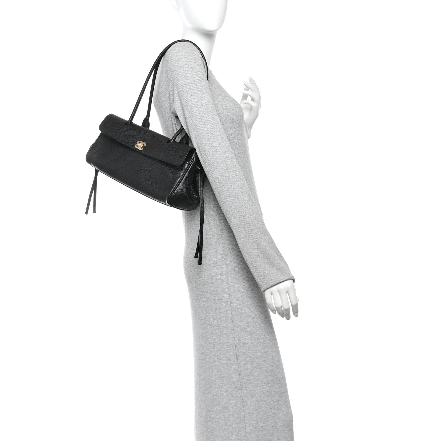 Grained Calfskin Stitched Urban Essentials Small Shopping Bag Black