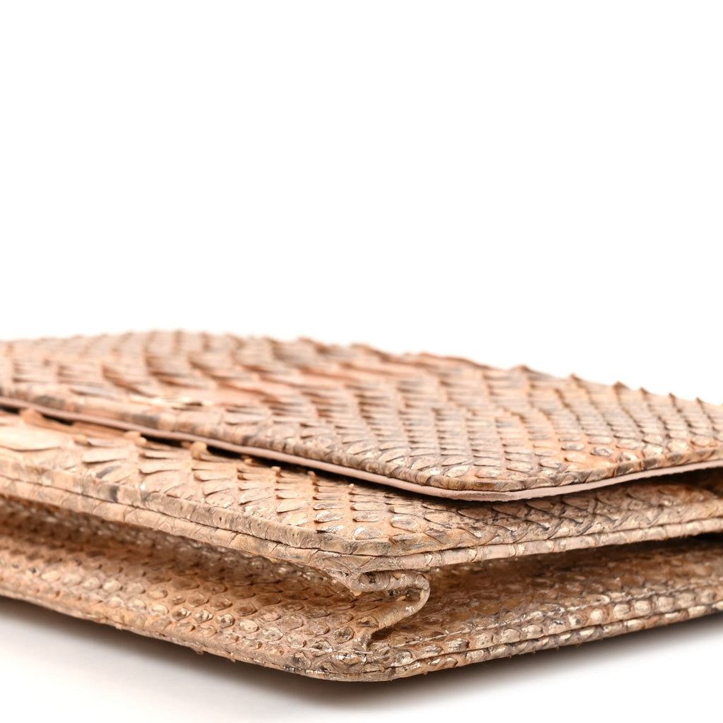 Metallic Snakeskin Wallet On Chain WOC Ivory Gold