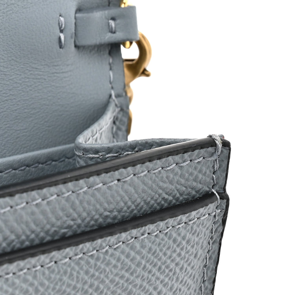 Grained Calfskin Saddle Chain Wallet Pouch Cloud Blue