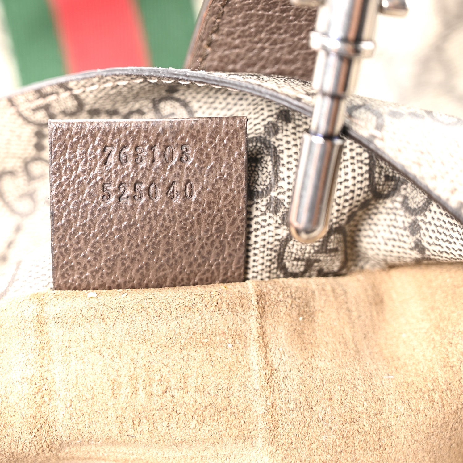 Tender GG Supreme Monogram Textured Dollar Calfskin Web Medium Jackie 1961 Crossbody Bag Beige Ebony New Acero