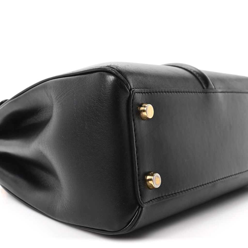 Satinated Calfskin Small 16 Top Handle Bag Black