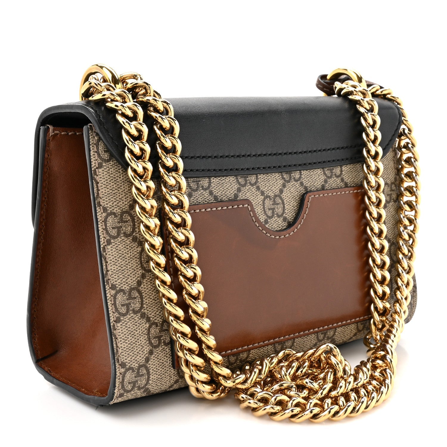 GG Supreme Monogram Calfskin Small Padlock Shoulder Bag Beige Black Cuir