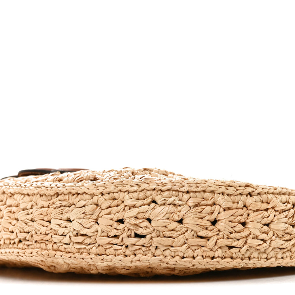 Raffia Calfskin Triomphe Panier Hobo Bag Natural Tan