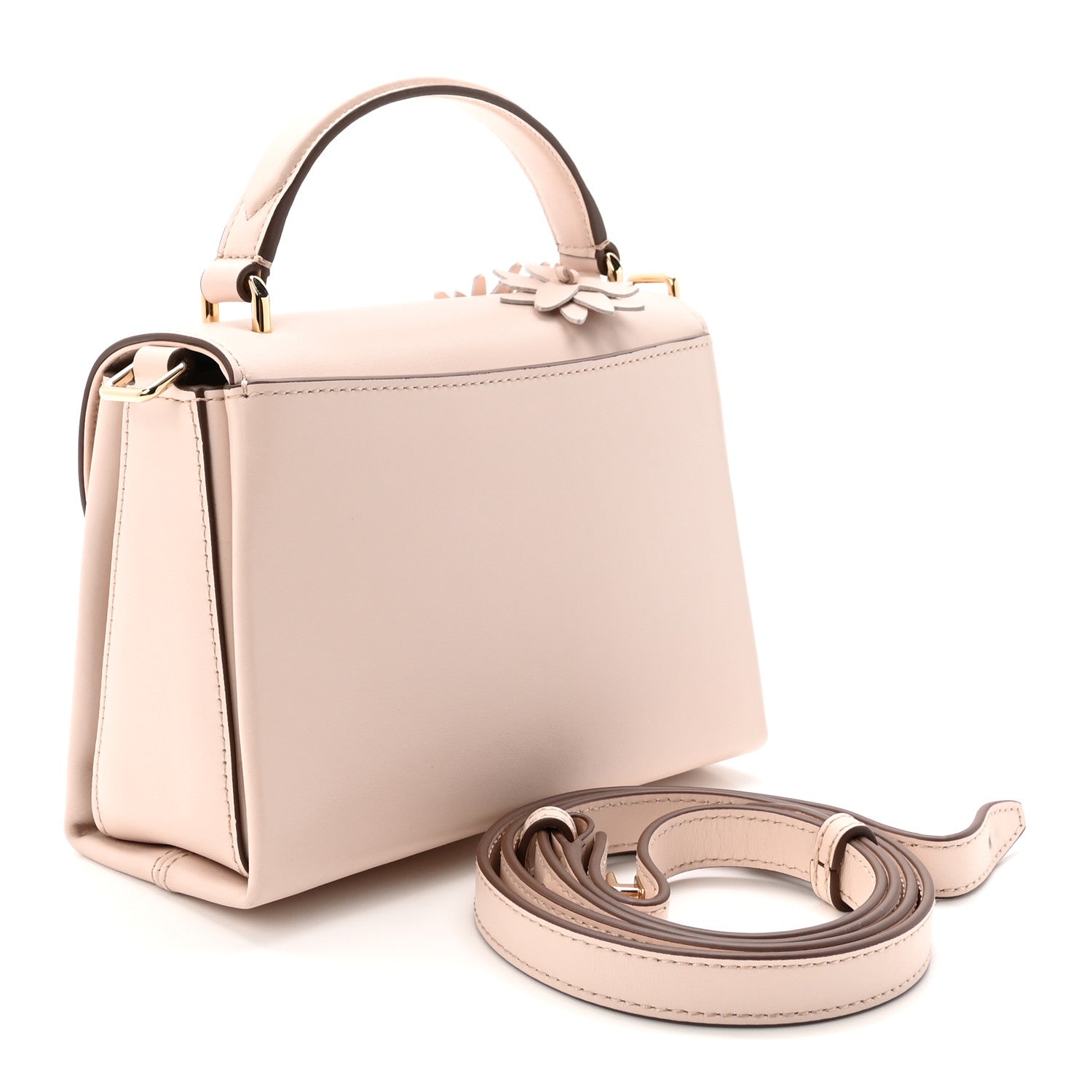 High Gloss Calfskin Flowers Lana Small Top Handle Blossom Pink
