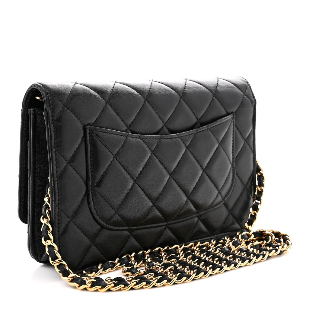 Lambskin Quilted Wallet On Chain WOC Black