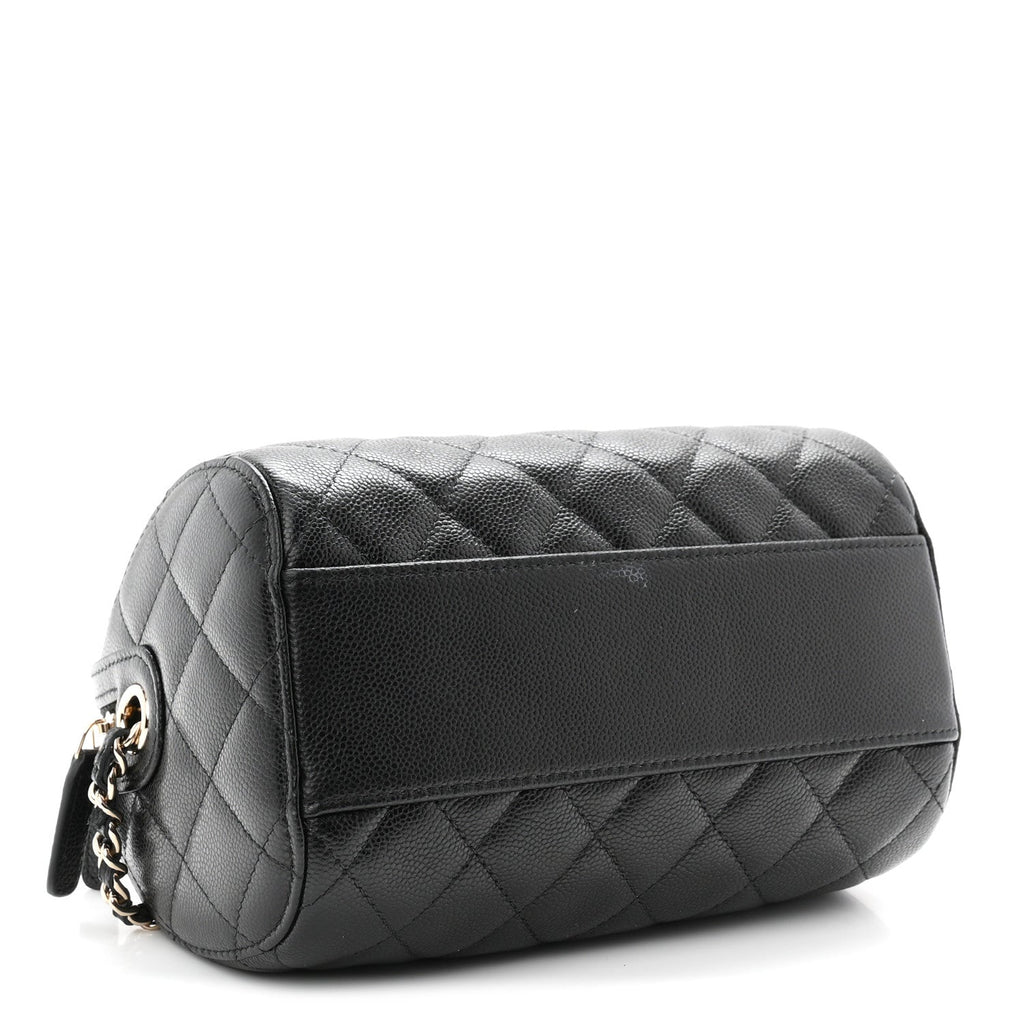 Caviar Quilted Barrel Clutch With Chain  Black