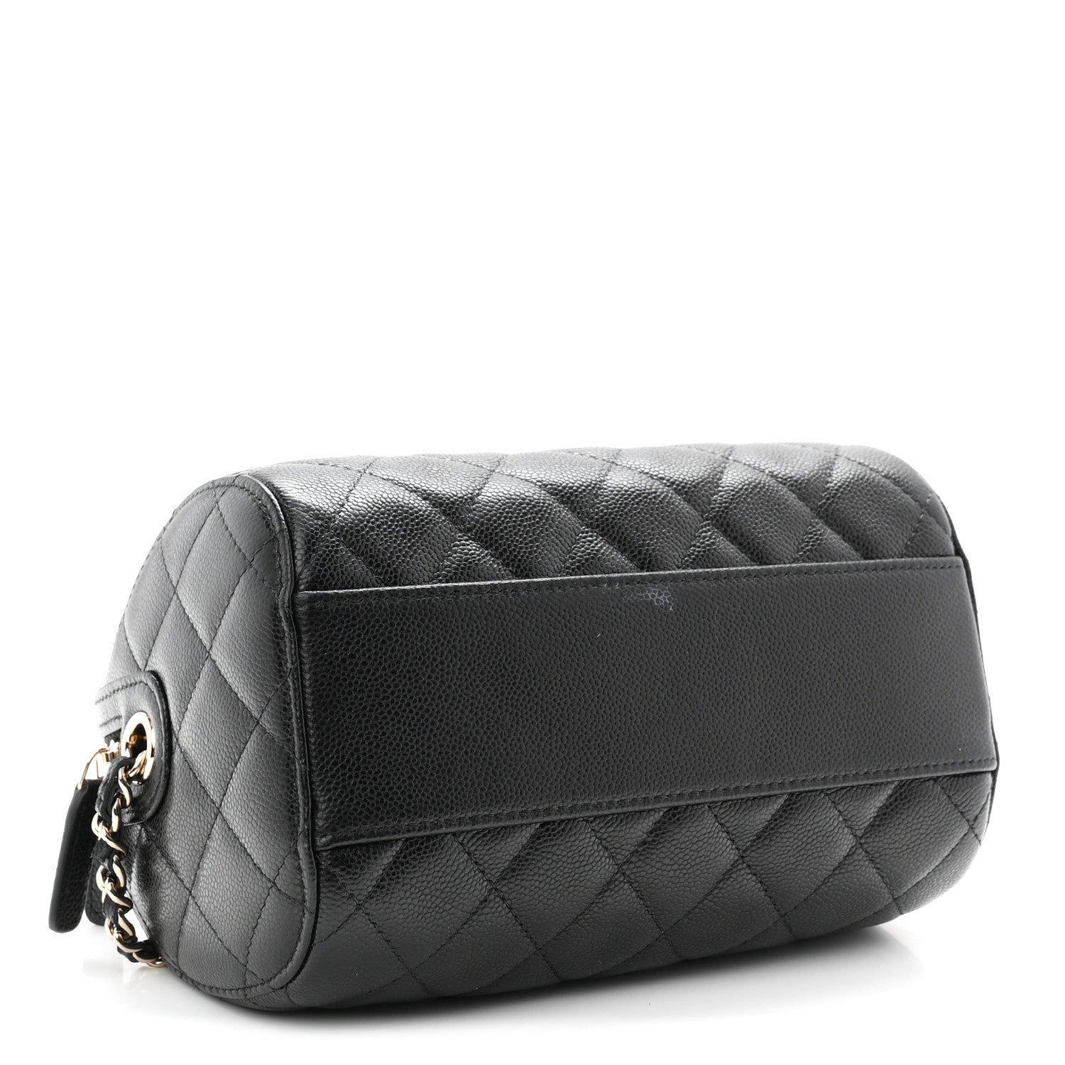 Caviar Quilted Barrel Clutch With Chain  Black