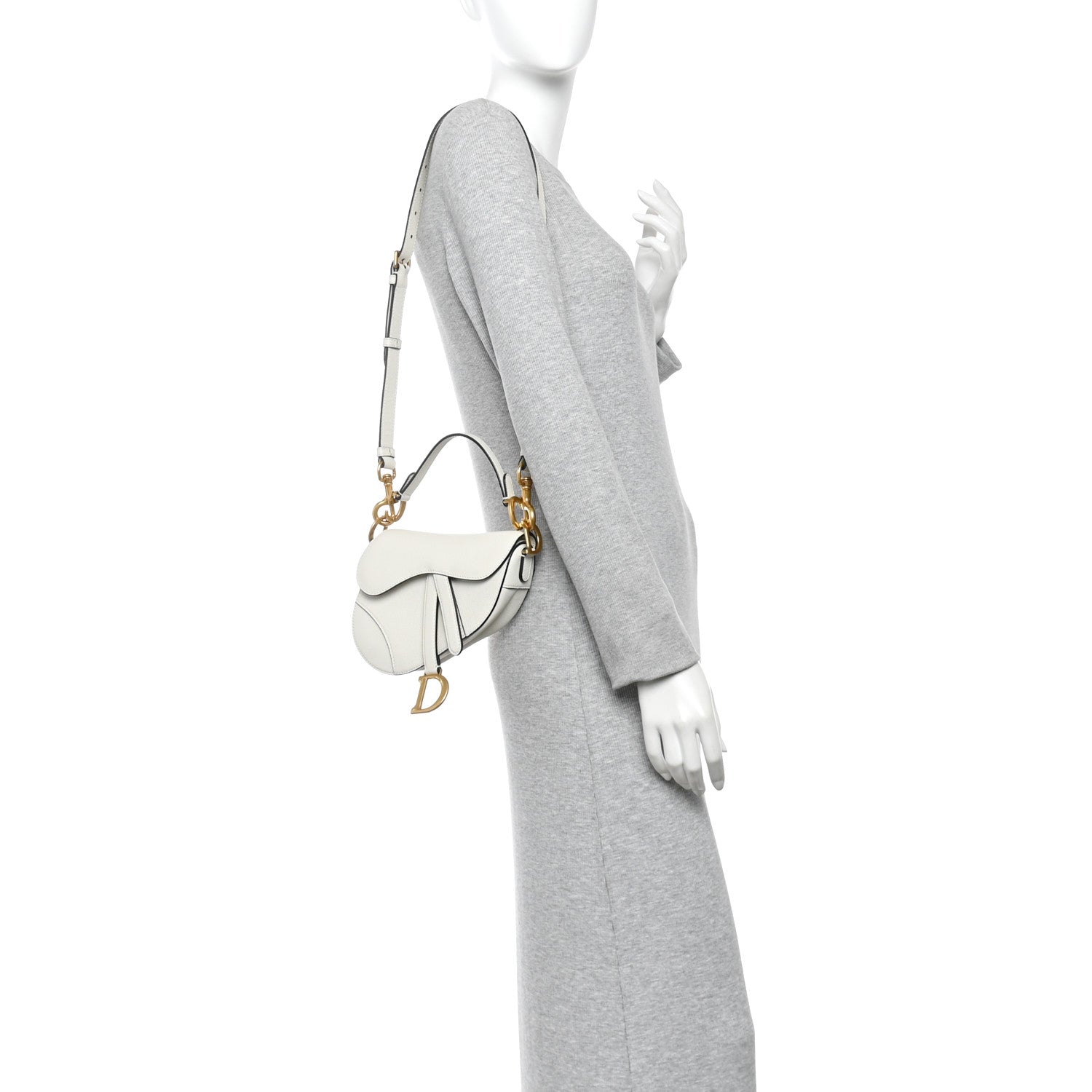 Grained Calfskin Mini Saddle Bag With Strap White