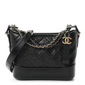 Aged Calfskin Quilted Small Gabrielle Hobo Black