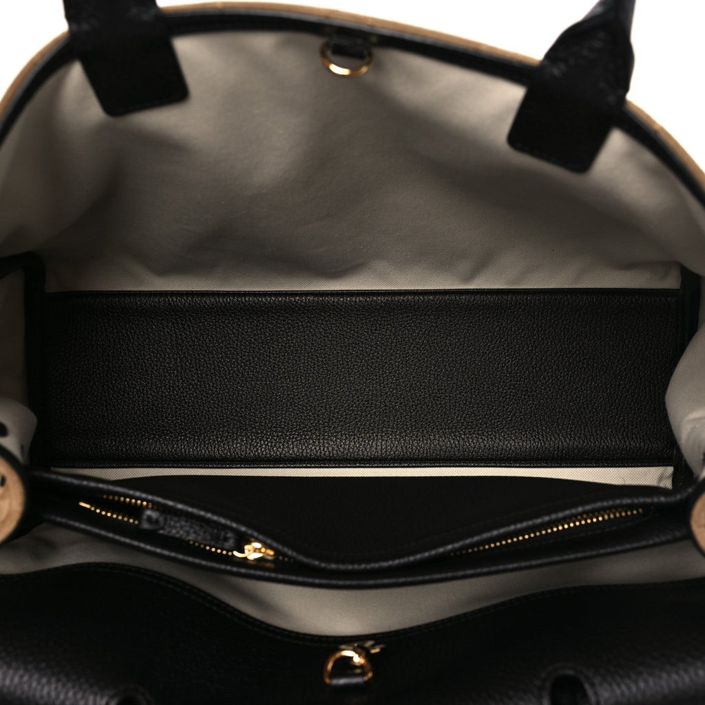 Grained Calfskin Suede Urban Essentials Shopping Bag Dark Beige Black