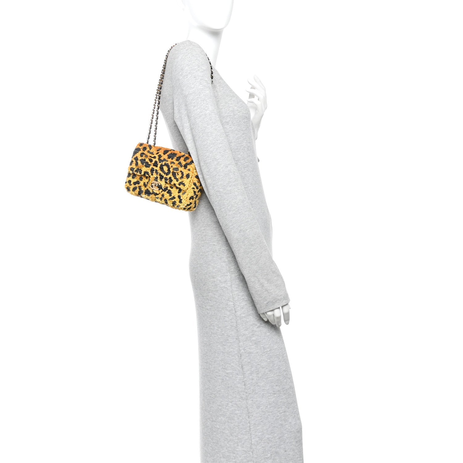 Sequin Mixed Fibers Leopard Print Mini Rectangular Flap Black Orange