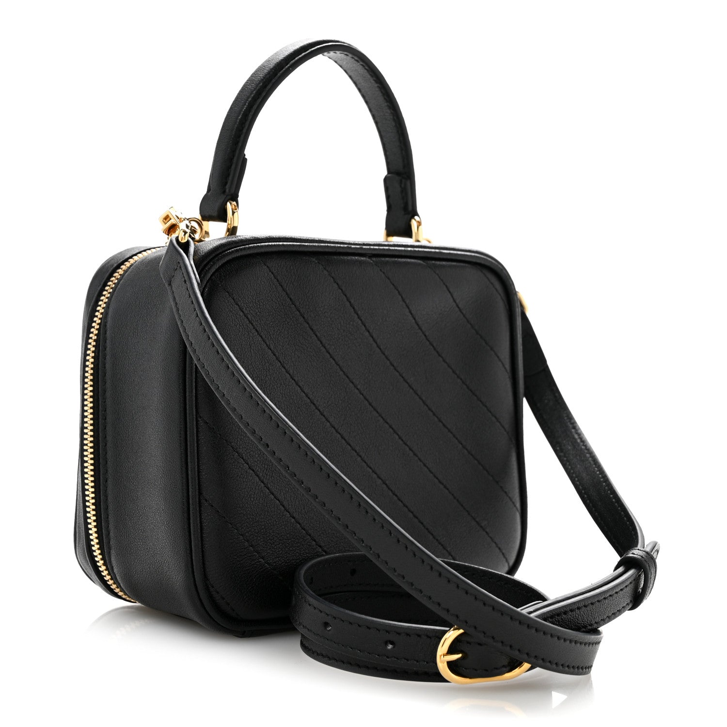 Sakai Be Green Calfskin Diagonal Stitched Blondie Top Handle Bag Black