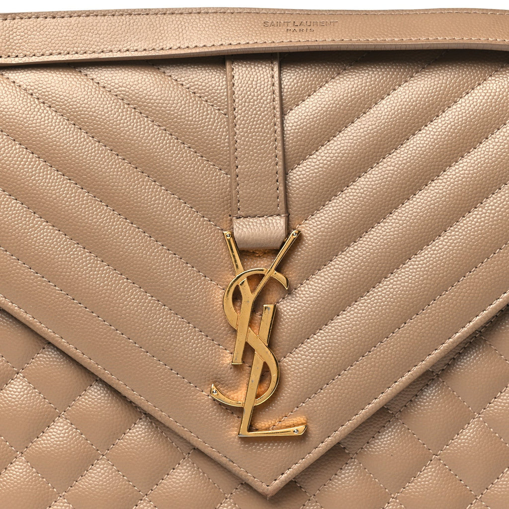 Grain De Poudre Mixed Matelasse Large Triquilt Monogram Satchel Dark Beige
