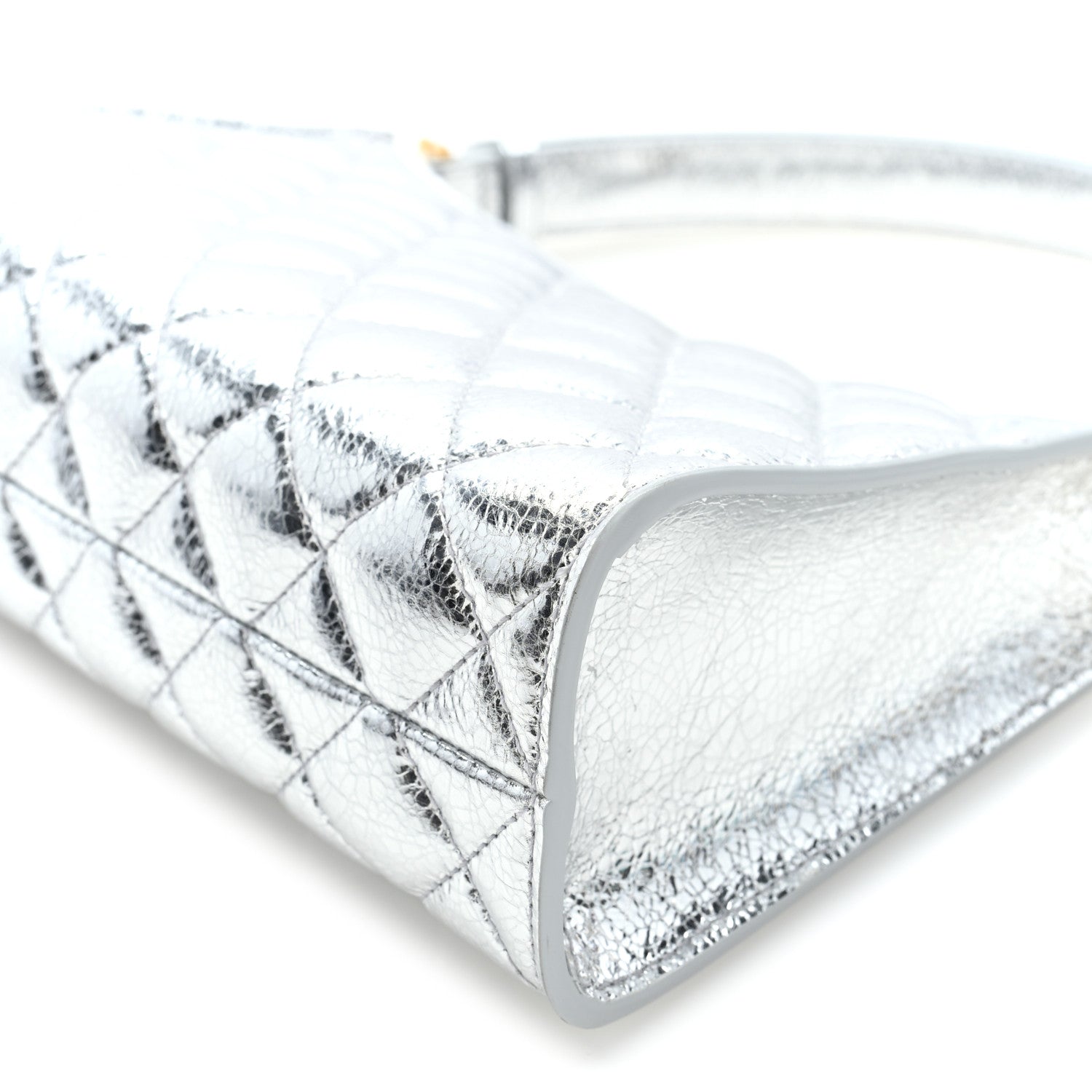 Metallic Aged Calfskin Quilted Hobo Bag Silver