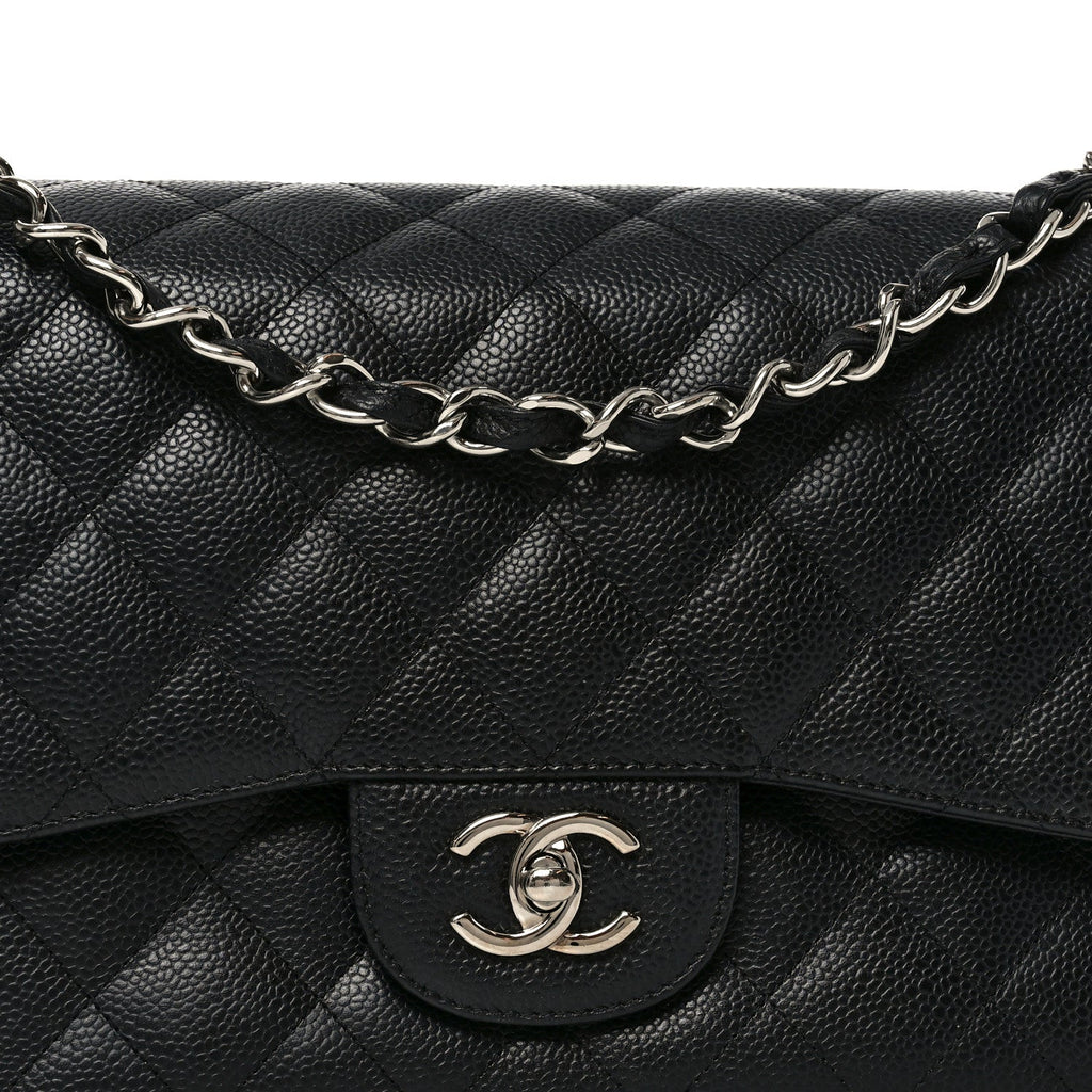 Caviar Quilted Jumbo Double Flap Black