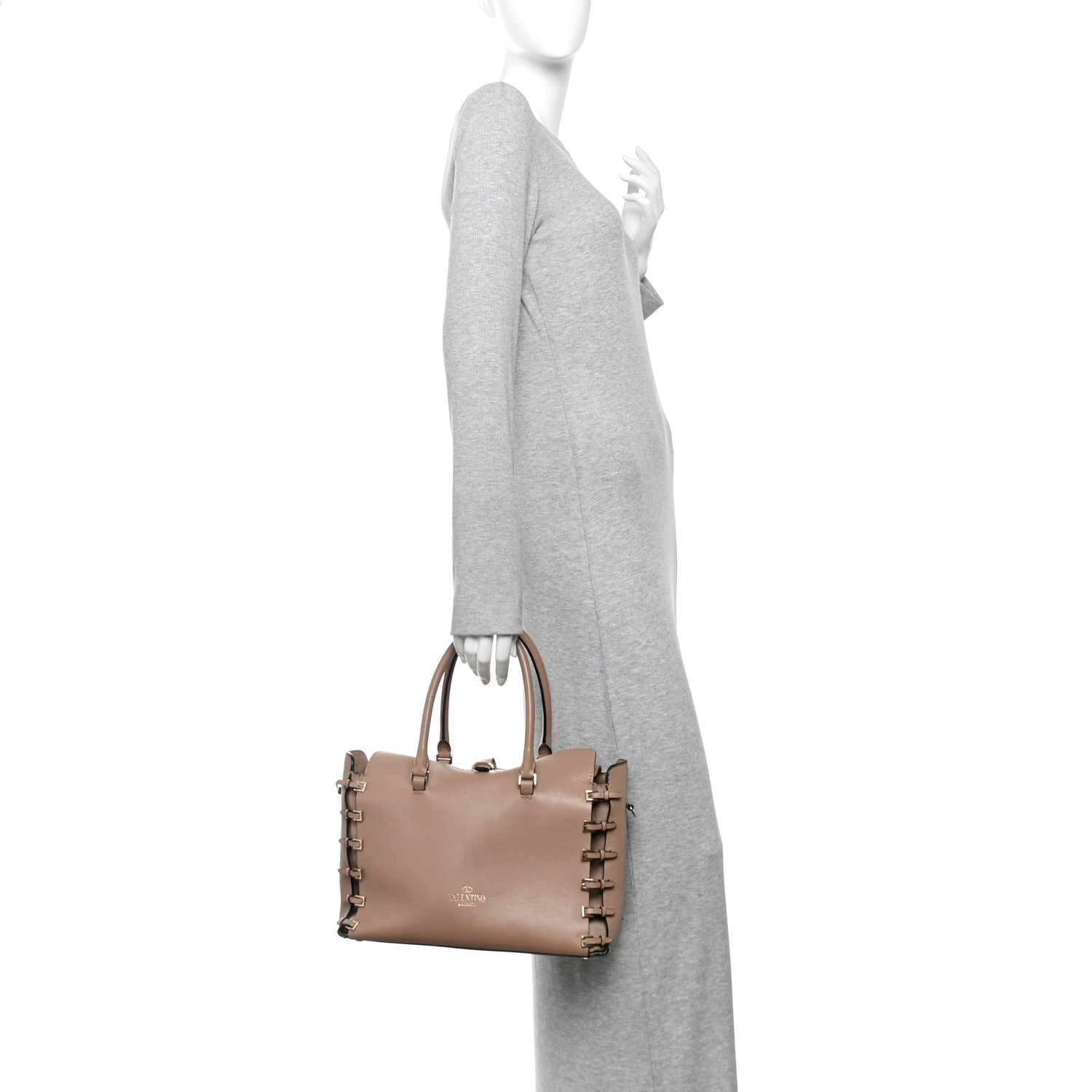 Vitello Buckle Trimmed Top Handle Satchel Poudre