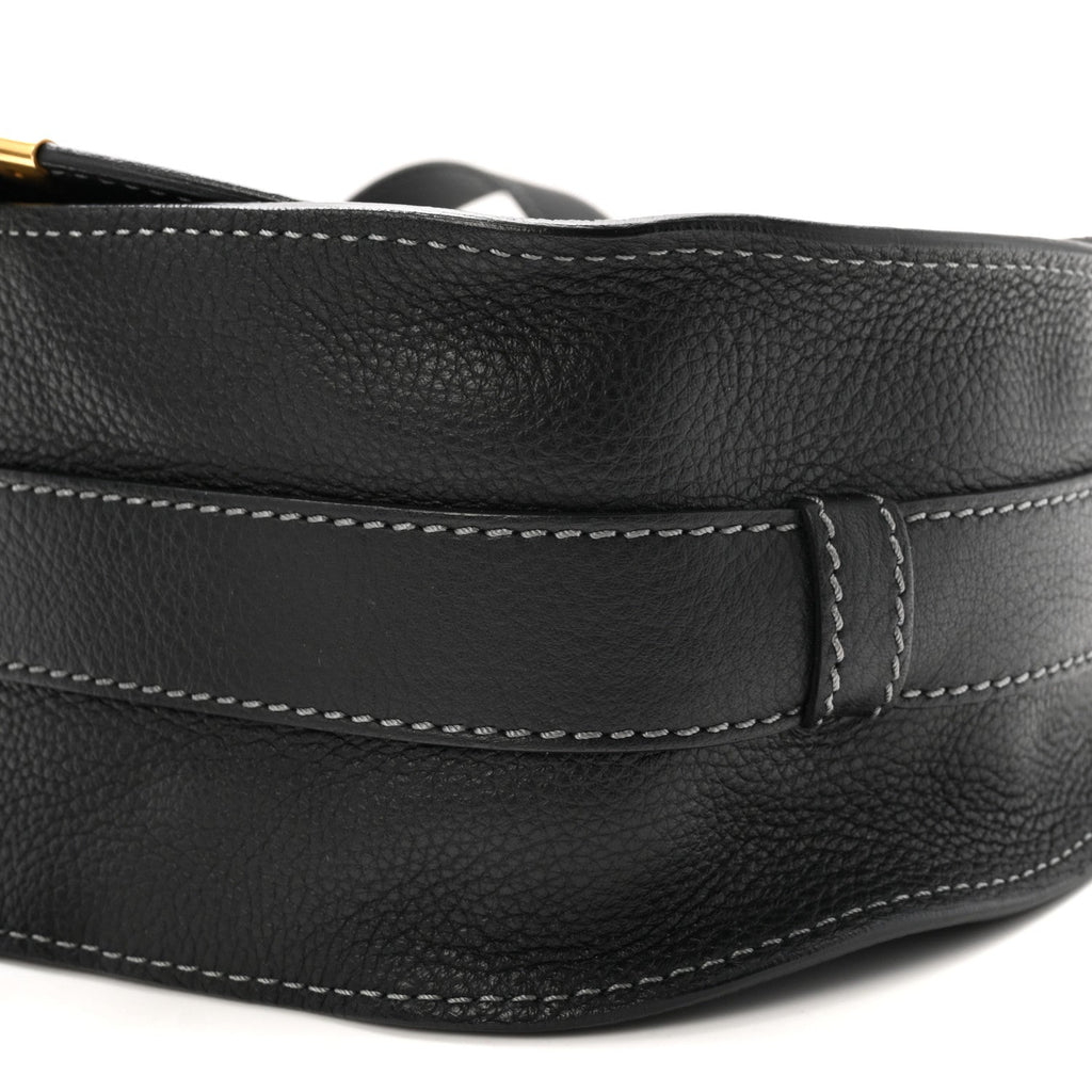 Calfskin Medium Marcie Round Crossbody Bag Black