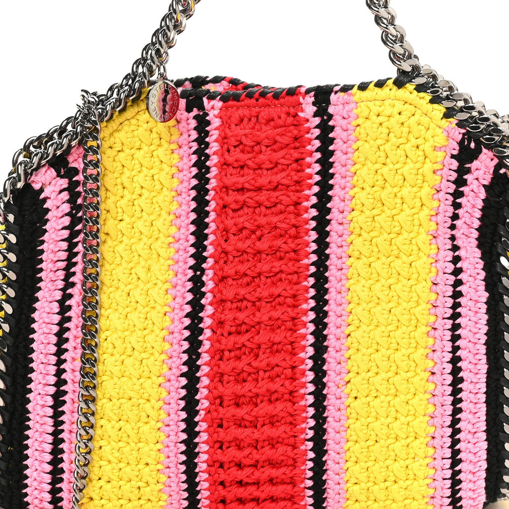 Cotton Crochet Striped Mini Falabella Tote Pink Multicolor