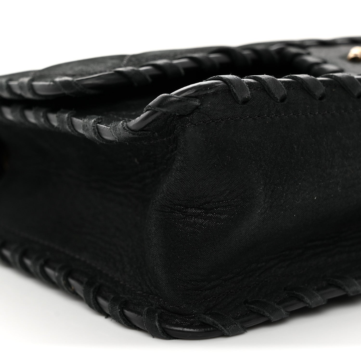 Iridescent Calfskin Small Happy Stitch Flap Black