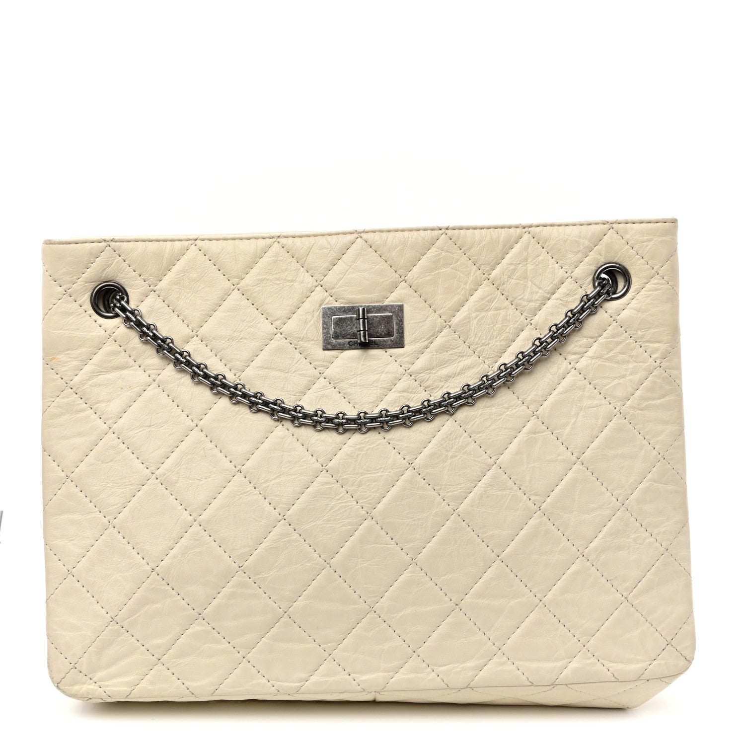 Aged Calfskin Quilted Reissue 2.55 Tote Ivory
