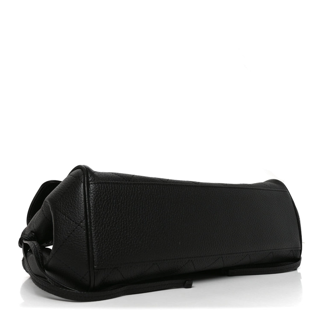 Grained Calfskin Stitched Urban Essentials Small Shopping Bag Black
