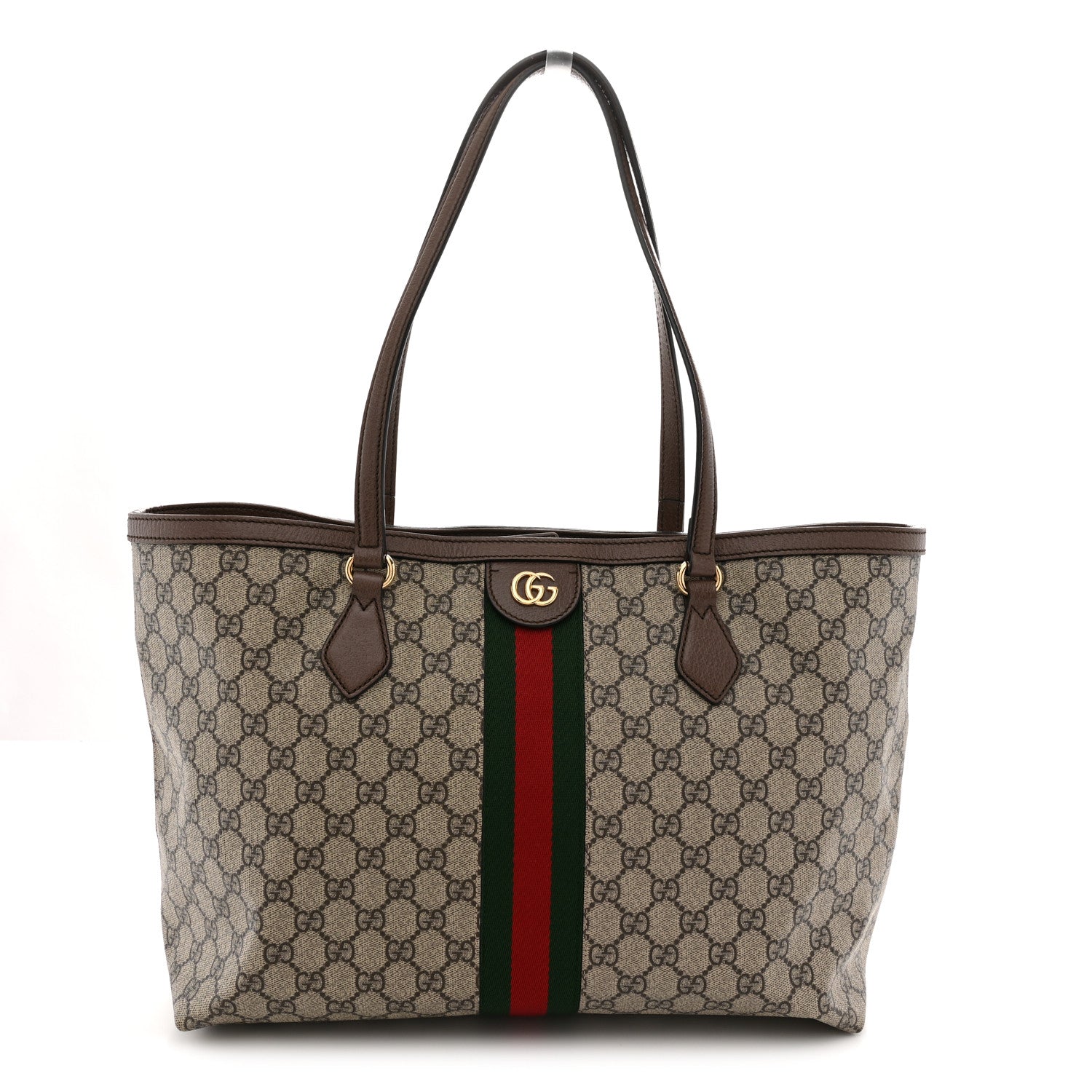 GG Supreme Monogram Textured Calfskin Web Medium Ophidia Shopping Tote Beige Ebony New Acero
