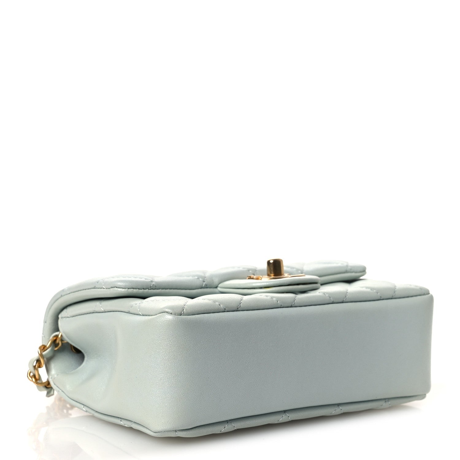 Shiny Lambskin Quilted Pearl Twist Mini Square Flap Light Blue