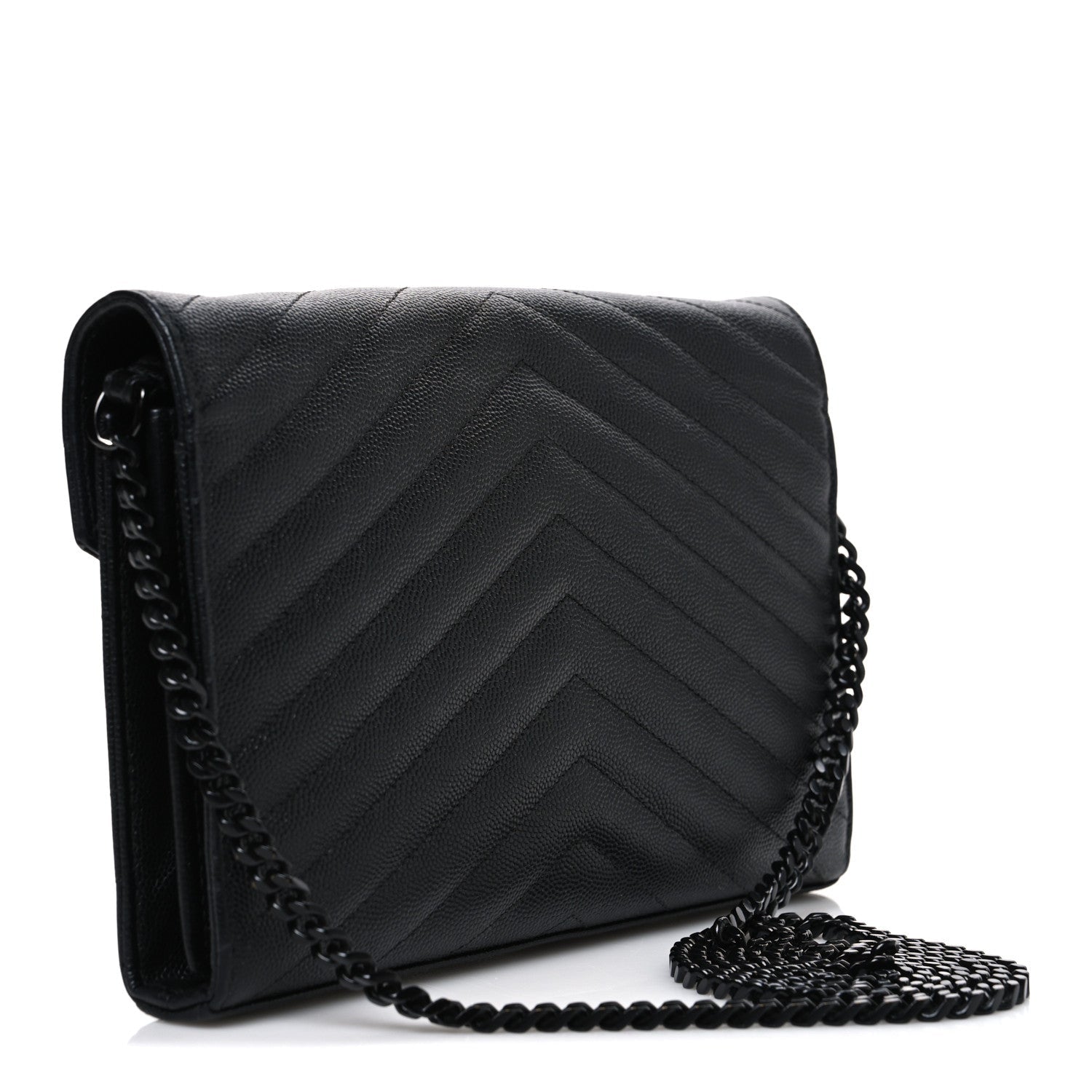 Grain De Poudre Matelasse Chevron Monogram Monochrome Envelope Chain Wallet Black