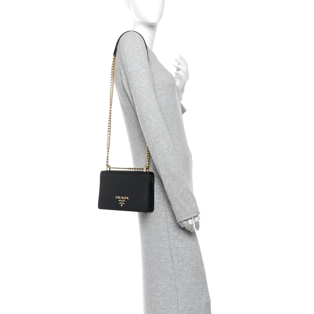 Saffiano Chain Shoulder Bag Black