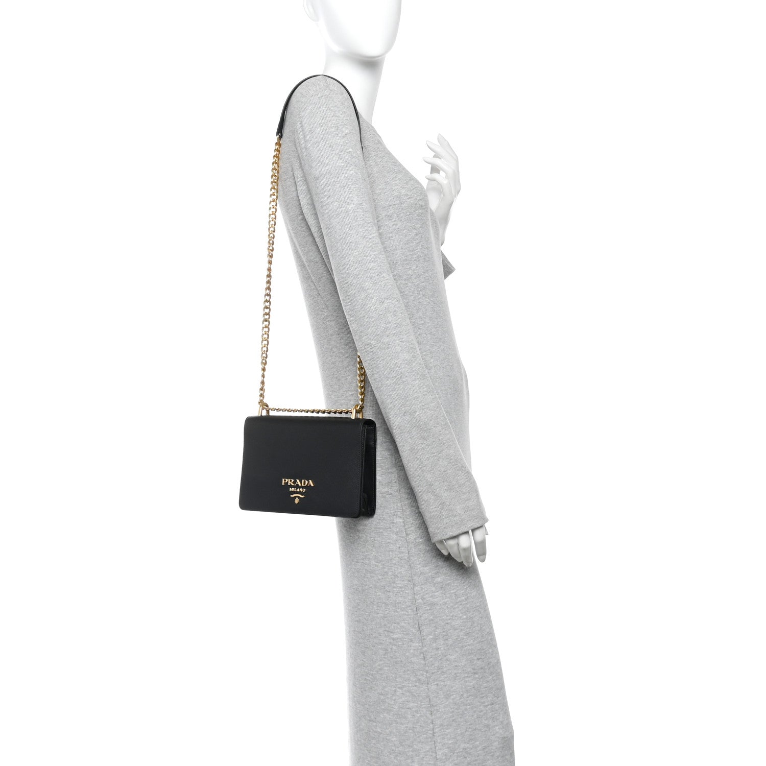 Saffiano Chain Shoulder Bag Black