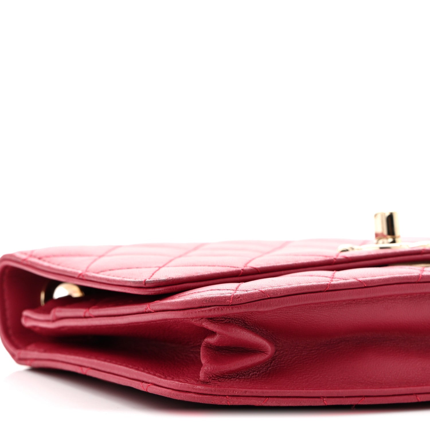 Lambskin Quilted Trendy CC Wallet On Chain WOC Dark Pink