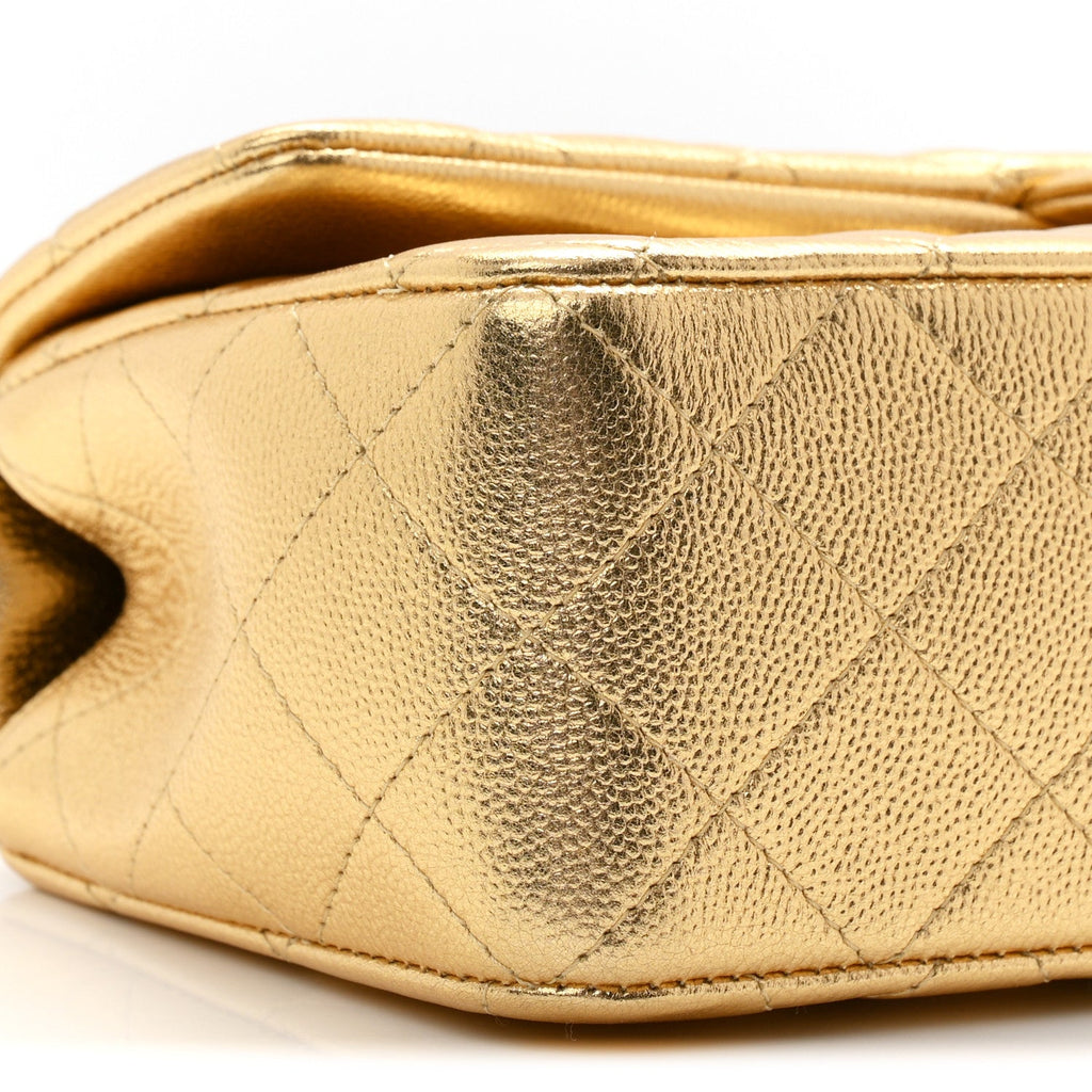 Metallic Caviar Quilted Top Handle East West Flap Gold Gold