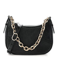 GG Calfskin Embossed Emblem Medium Half Moon Shoulder Bag Black