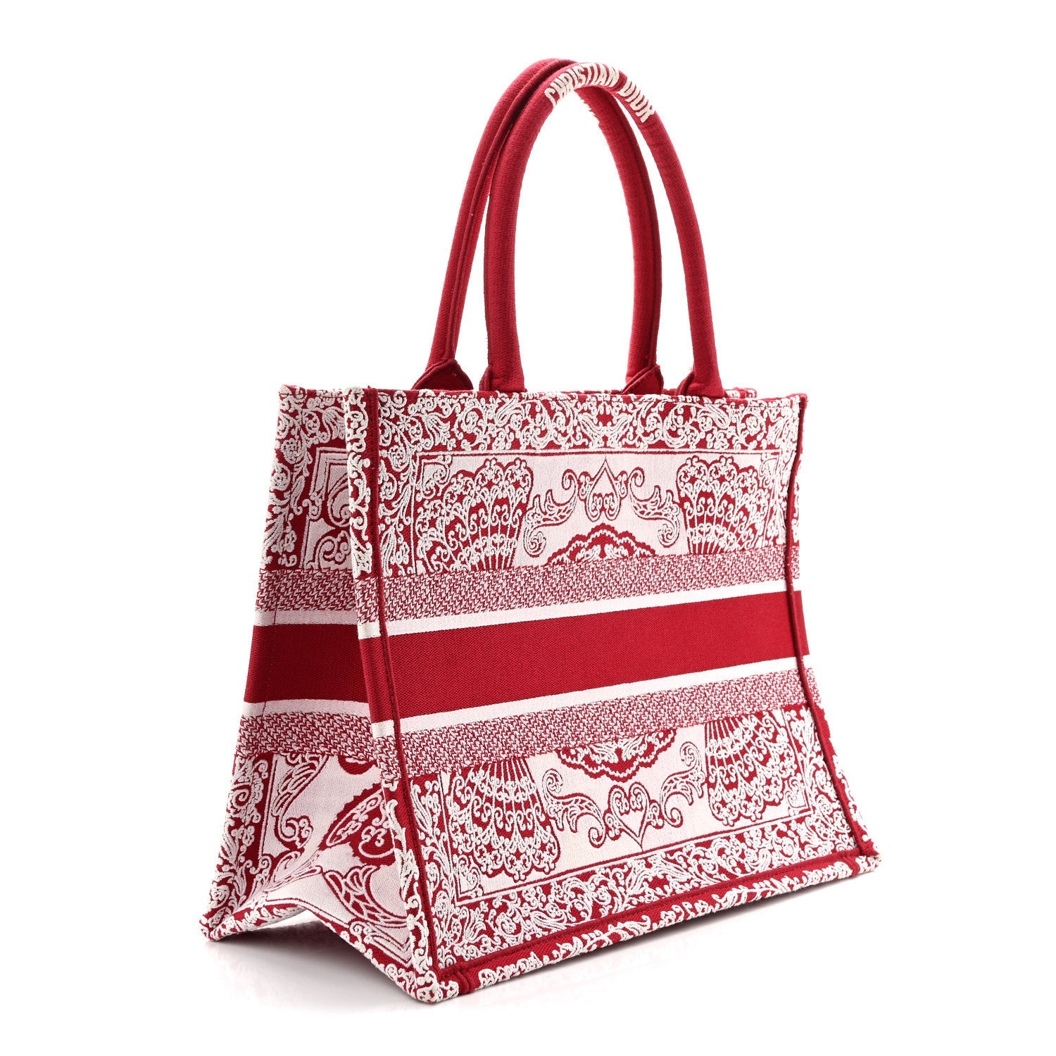Canvas Embroidered Medium Book Tote Red White