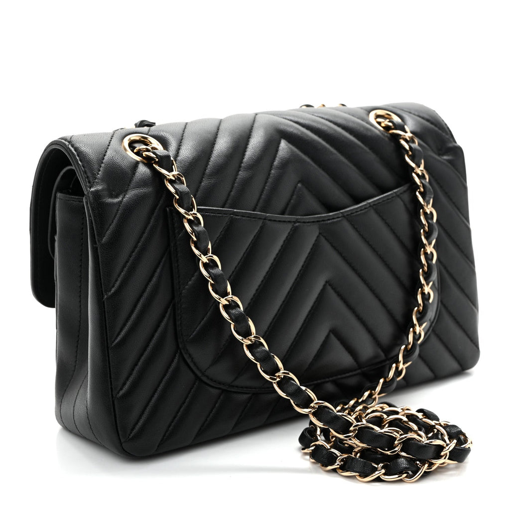 Lambskin Chevron Quilted Small Double Flap Black