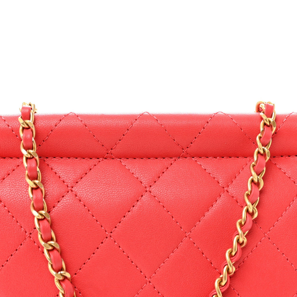 Goatskin Quilted Chic Pearls Flap Dark Pink