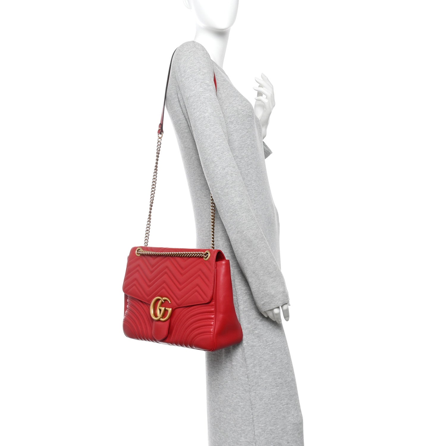 Calfskin Matelasse Large GG Marmont Shoulder Bag Hibiscus Red